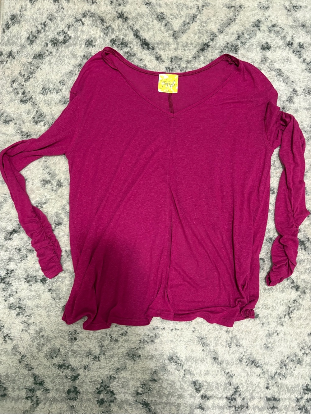 Free People Magenta V-Neck Long Sleeve Top